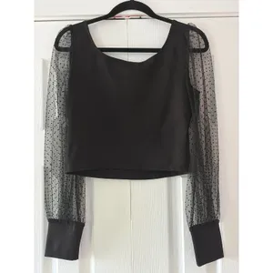 Petal + Pup Black Polka Dot Sheer Mesh Sleeve Crop Top Square Neck US 8‎ NEW thumbnail 2