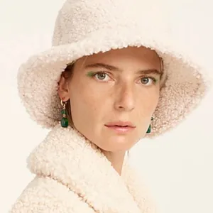 J. Crew Sherpa Preppy Outdoor Cabin Camping Boho Neutral Cozy Bucket Hat M/L thumbnail 1