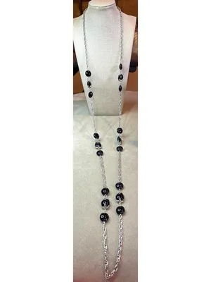 INC International Concepts Vintage Y2K Long Silver Tone Rope Chain Black Cabocho thumbnail 3