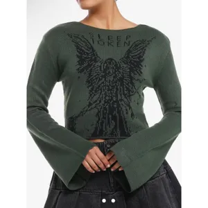 Hot Topic Sleep Token Green Cropped Knit Sweater Bell Sleeve Large thumbnail 8