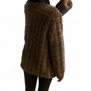Chocolate Brown Faux Fur Grid Coat – Soft Plush Jacket, Size XS, Elegant & Cozy thumbnail 4