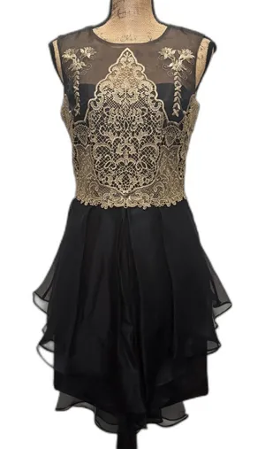 Marchesa Notte Sleeveless Embroidered Homecoming‎ Dress Black Gold Size 6 thumbnail 1