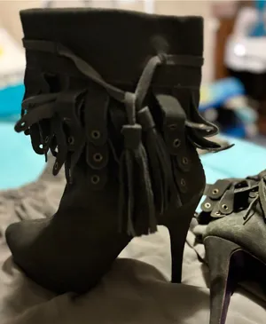 Mojo moxy Fringed High-Heel Ankle Boots in olive green purple heels size 8 thumbnail 1