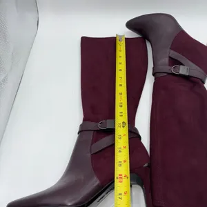 Calvin Klein Jemamine Wide‎ Calf Tall Boots Burgundy Suede Leather Heel Size 6.5 thumbnail 13