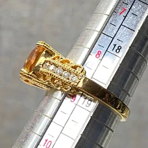 Vintage Sparkling Orange Cushion Cut Gold Pleated Sterling Silver Ring Size 8.75 thumbnail 7