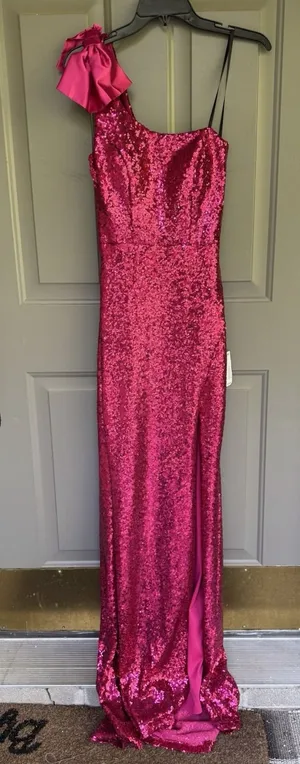 Next Up Hot Pink Size 5/6‎ Dress One Shoulder Evening Gown Sequin Formal thumbnail 1
