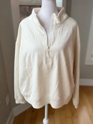 A New Day Ivory Cream Quarter-Zip Cowl Sweatshirt Sz XXL NEW thumbnail 1