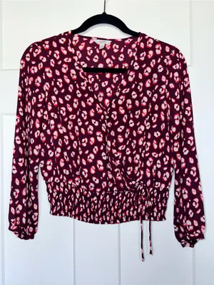 Candies Oink Cheetah Print Smocked Surplice Blouse thumbnail 1