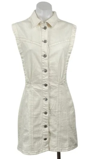 NEW Abercrombie & Fitch Cream Sleeveless Mini Tank A-Line Sheath Shirt Dress S thumbnail 1