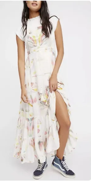 FREE PEOPLE Sounds Of Spring Jumper Watercolor Floral Maxi Dress Size XS thumbnail 1