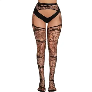 Black Bat Fishnet Suspender Tights Hollow Out High Waist Mesh Pantyhose One Size thumbnail 12