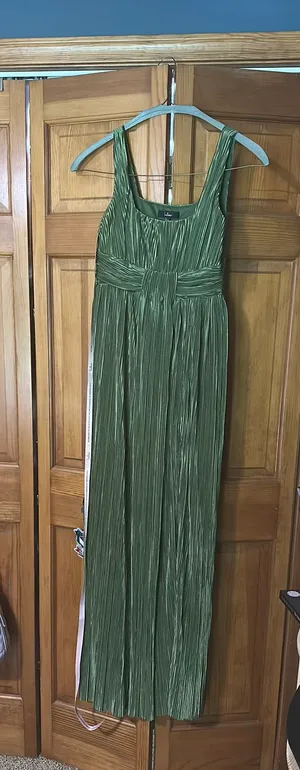 Ameena Olive Green Plisse Square Neck Sash Maxi Dress thumbnail 3