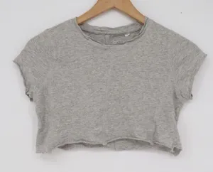 PS Basics by PacSun Heather Grey Cotton Raw Hem Seam Front Crop Top Tee XS thumbnail 1