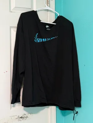 Nike Black Long-Sleeve Shirt with Teal Zebra Swoosh thumbnail 1