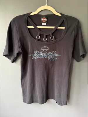 Harley-Davidson Sturgis 2007 Black T-Shirt with Decorative Rings thumbnail 1
