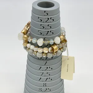 SAACHI Bracelet Set Stone Geode Crystal Beaded Stretch NWT Boho Stackable Artsy White thumbnail 8