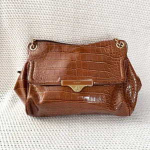 Nine West Cognac Brown Croc Embossed Textured Gold Chain Link Shoulder Bag Glam thumbnail 7