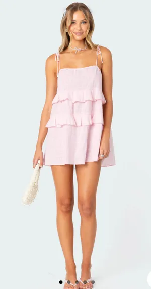 Dorothia Edikted Sheer Linen Look Mini Dress thumbnail 1