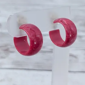 Vintage Clip On Earrings Red Marbled? Hoops Retro thumbnail 1