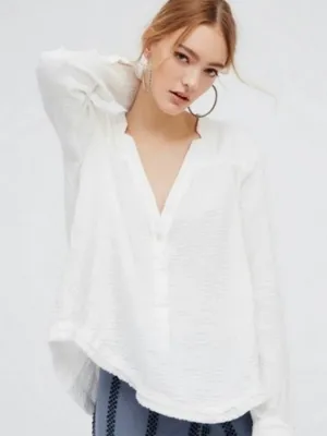 FREE PEOPLE Cotton Henley Top Changing Horizons Popover Oversized Medium thumbnail 1