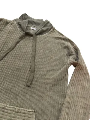 Maurices Olive Green Ribbed Corded Tie Neck Pullover Sweater Front Small Women's thumbnail 7