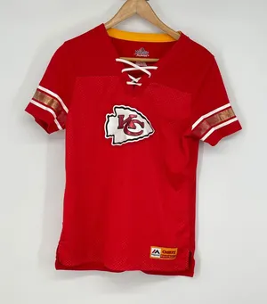 Majestic NFL Kansas City Chiefs Red‎ Gold Lace Up Football Jersey S Sports thumbnail 1