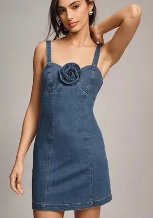 Anthropologie Porridge Womens Denim Mini Dress Rosette Xl New With Tags thumbnail 1