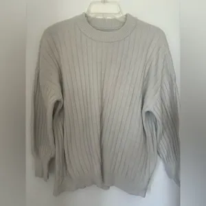 Aerie Wide Ribbed Crewneck Sweater Size Small Gray thumbnail 7