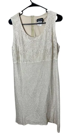Onyx Nite Womens Dress Size 4 Sleeveless Gold Metallic Crochet Party‎ Cocktail thumbnail 1