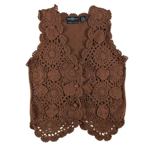 Vintage Hand Knitted OS Crochet Vest Boho‎ Cottage 90s Y2K Brown Earthy Hippie thumbnail 2