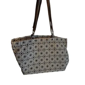 Geometric Patterned Tote Bag With Adjustable Straps & Zipper Closure Black thumbnail 3