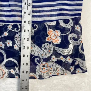 Cabi Paisley Blouse Sleeveless Ruffle Trim Sheer Top Blue Orange Size‎ M thumbnail 3
