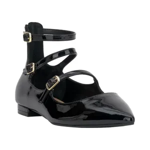 INC International Concepts Womens Valan Triple-Strapped Flats Black Patent 6M thumbnail 7