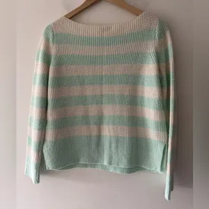 Gap White and Aqua Blue‎ Stripe Wool Blend Sweater thumbnail 3