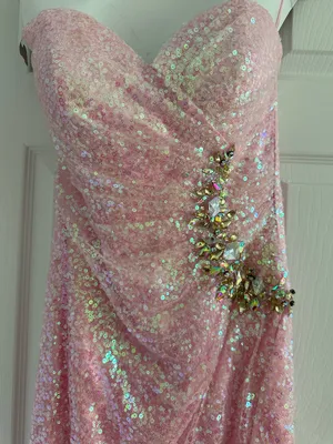 MoriLee by Madeline Gardner Strapless Pink Sequin Evening Gown size 3/4 thumbnail 2