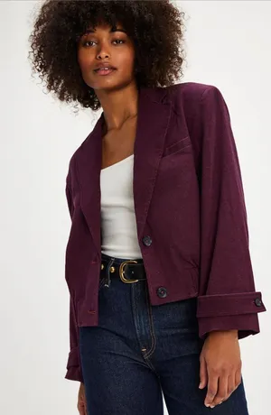 Free‎ People Agnes Cropped Jacket Red Combo Plaid Blazer NWT Size M thumbnail 1