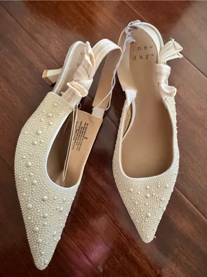 a new day Cream Pearl Embellished Pointed Slingback Mules thumbnail 1