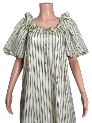 ZOCO. Good Luck Puff Sleeve Dress, Blue Stripes, Small thumbnail 7