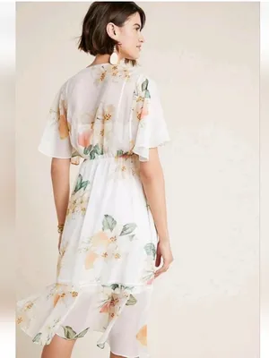 Farm Rio Small Elosia Floral Dress White Ivory Summer Sheer Boho Bridal Swing thumbnail 6
