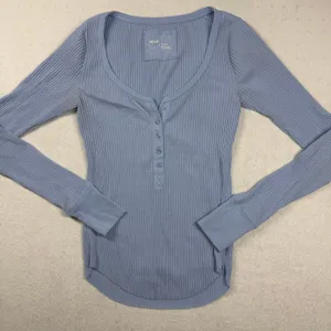 Aerie Essential Henley Layering T-Shirt XXS Blue Ribbed Long Sleeve Fitted Top thumbnail 1