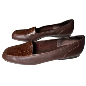 Enzo Angiolini‎ Brown Leather Croc Embossed High Vamp Loafers Women's 10.5N thumbnail 3