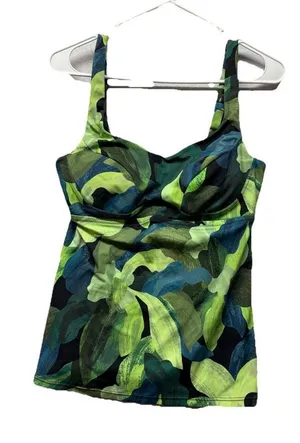 Athleta 36B 36C Bondi Bra Cup Tankini Tropical Power of She Green Built In Bra thumbnail 1