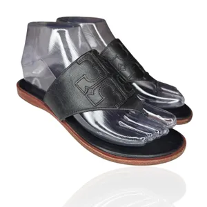 Tory Burch Jamie Size 6.5 Full Logo Thong Sandals‎ Black Leather S/N 48275 thumbnail 3