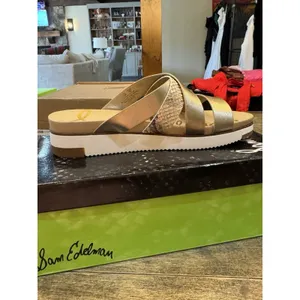 Sam Edelman Ariele Gold Snake Print‎ Leather Platform Slide Sandals Size 10 thumbnail 5