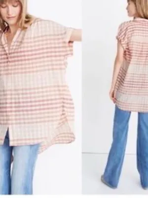 Madewell Central Tunic Shirt White Pink Gingham Size M thumbnail 15