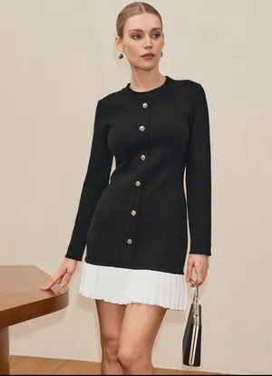 Commence long sleeve sweater dress with white trim thumbnail 1