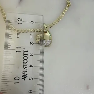 14k Gold Plated XP Necklace‎ Chain Heart Pendant Curb Chain Pave 18in thumbnail 2