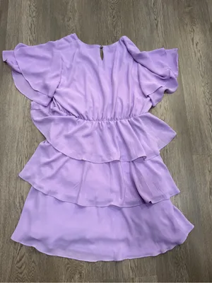 Pink Lily Boutique Lavender Purple Large V Neck Short Sleeve Ruffle Mini Dress thumbnail 4