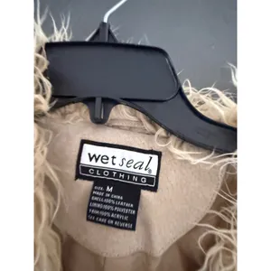 Wet Seal Vintage Y2k Tan‎ Leather Suede Jacket Shaggy Faux Fur Collar Penny Lane thumbnail 7
