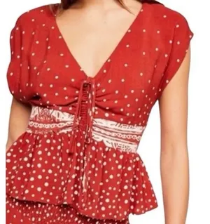 Free People Babylon River Polka Dot Tank Size Small‎ Rust Red Sleeveless thumbnail 1